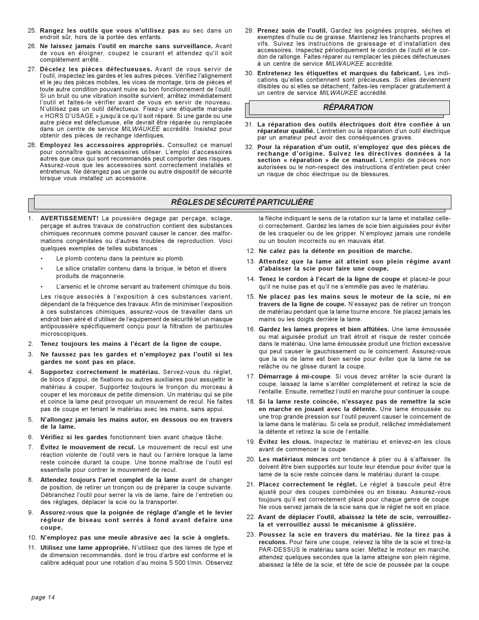 Milwaukee COMPOUND MITER SAW User Manual | Page 14 / 36