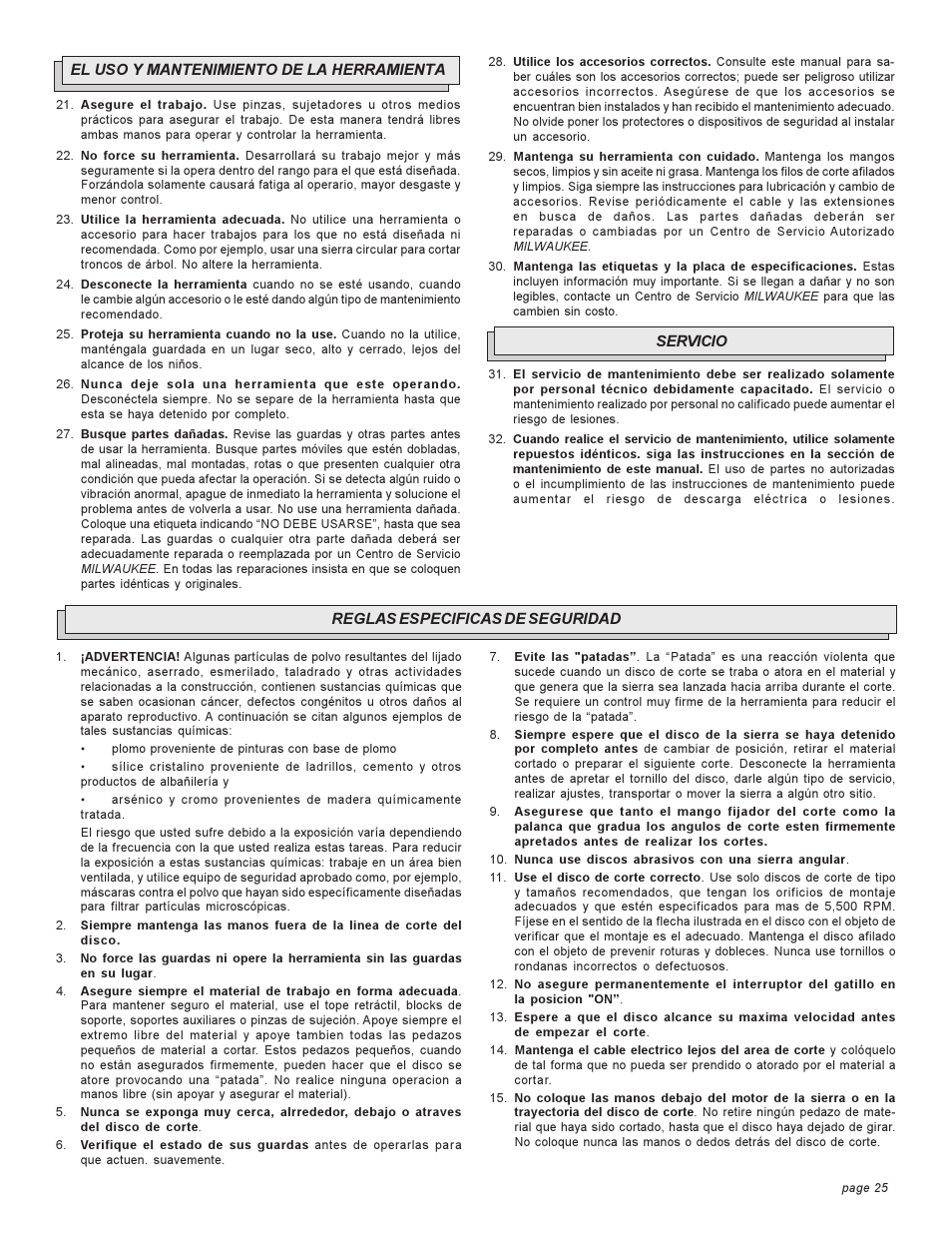 Milwaukee COMPOUND MITER SAW User Manual | Page 25 / 36