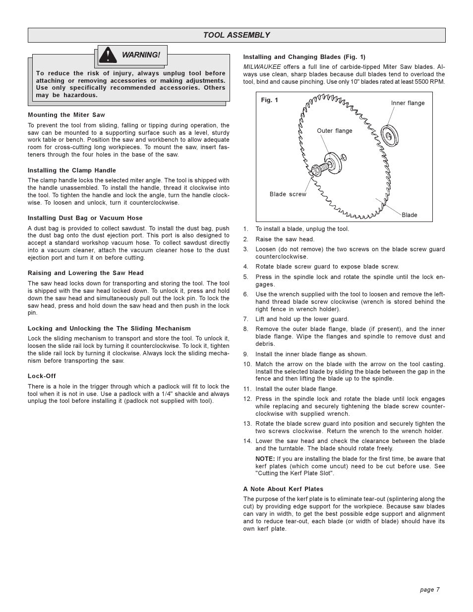 Milwaukee COMPOUND MITER SAW User Manual | Page 7 / 36