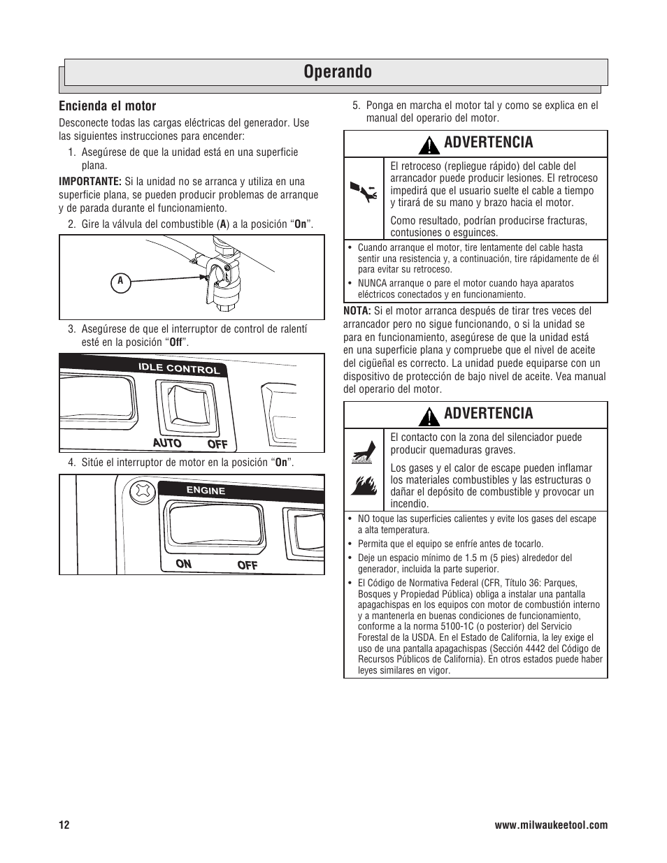 Operando, Advertencia | Milwaukee 4970-24 User Manual | Page 34 / 60