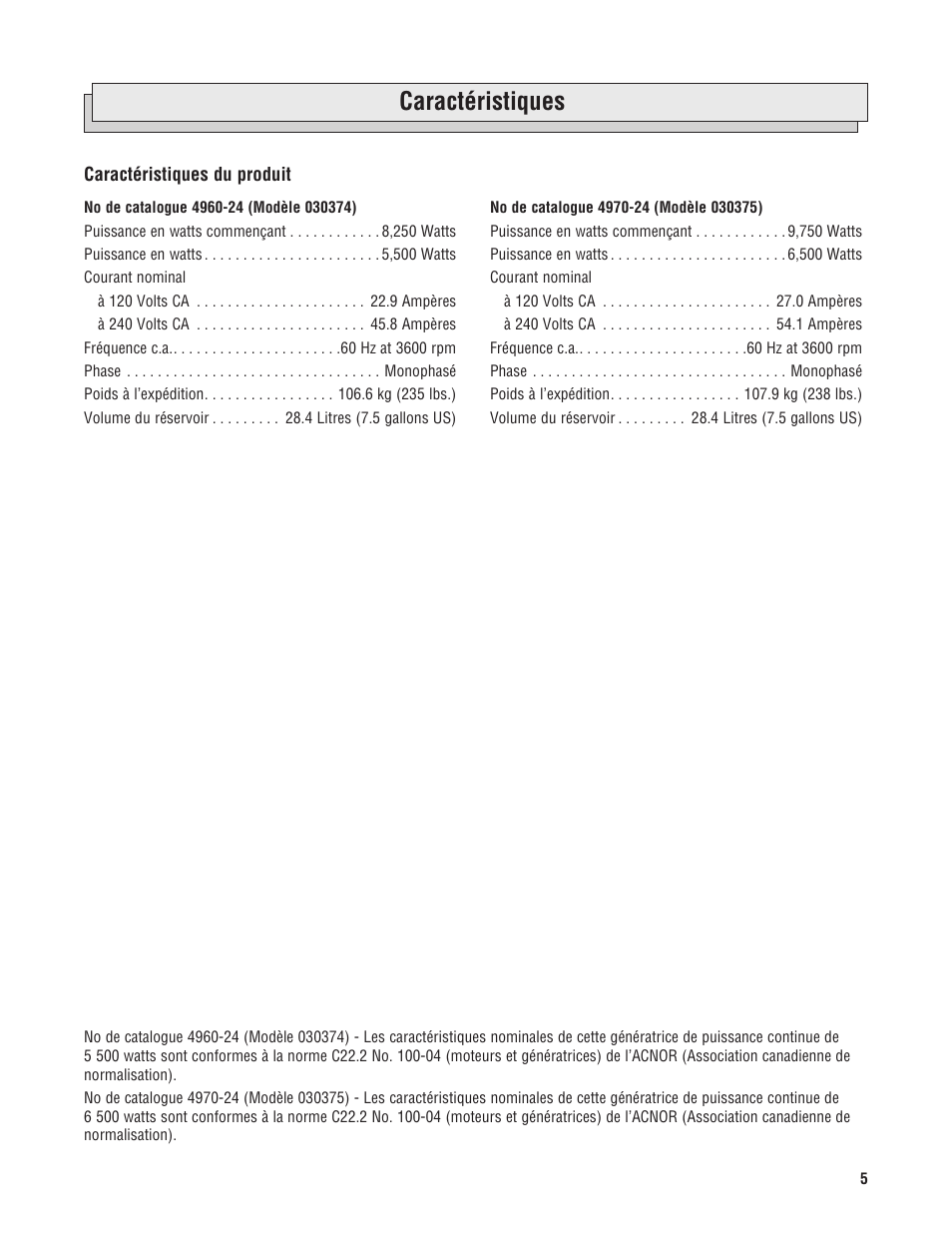 Caractéristiques | Milwaukee 4970-24 User Manual | Page 45 / 60