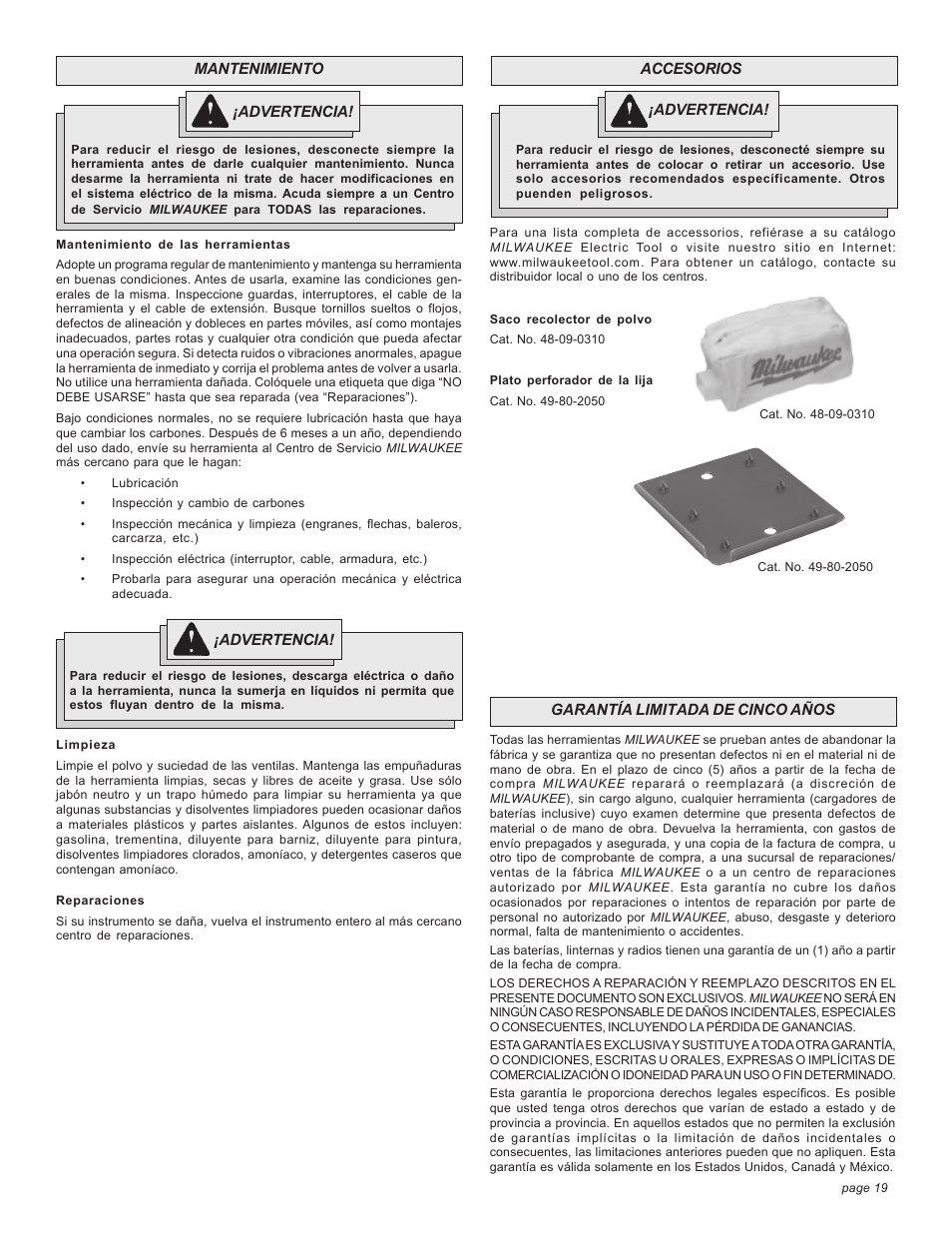 Milwaukee FINISHING SANDER User Manual | Page 19 / 20