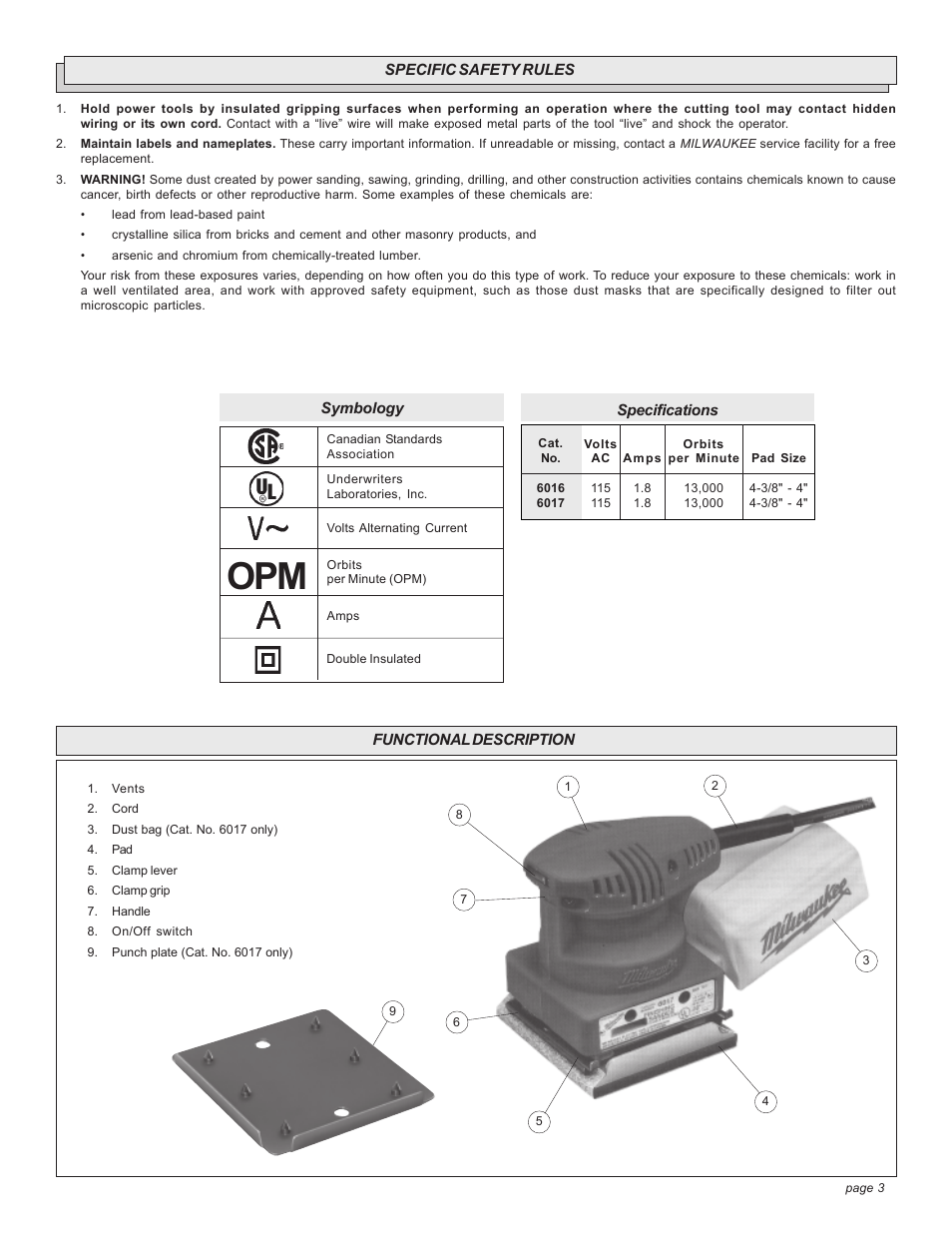 Milwaukee FINISHING SANDER User Manual | Page 3 / 20