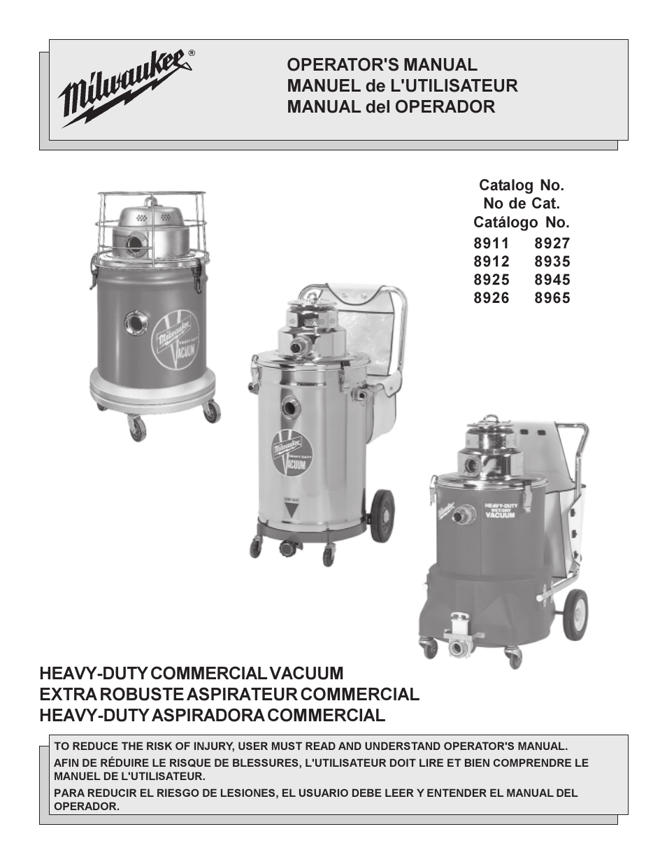 Milwaukee Heavy-Duty Commercial Vacuum User Manual | 20 pages
