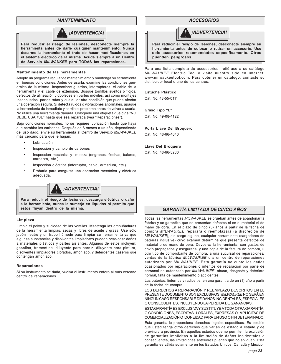 Milwaukee 1670-1 User Manual | Page 23 / 24