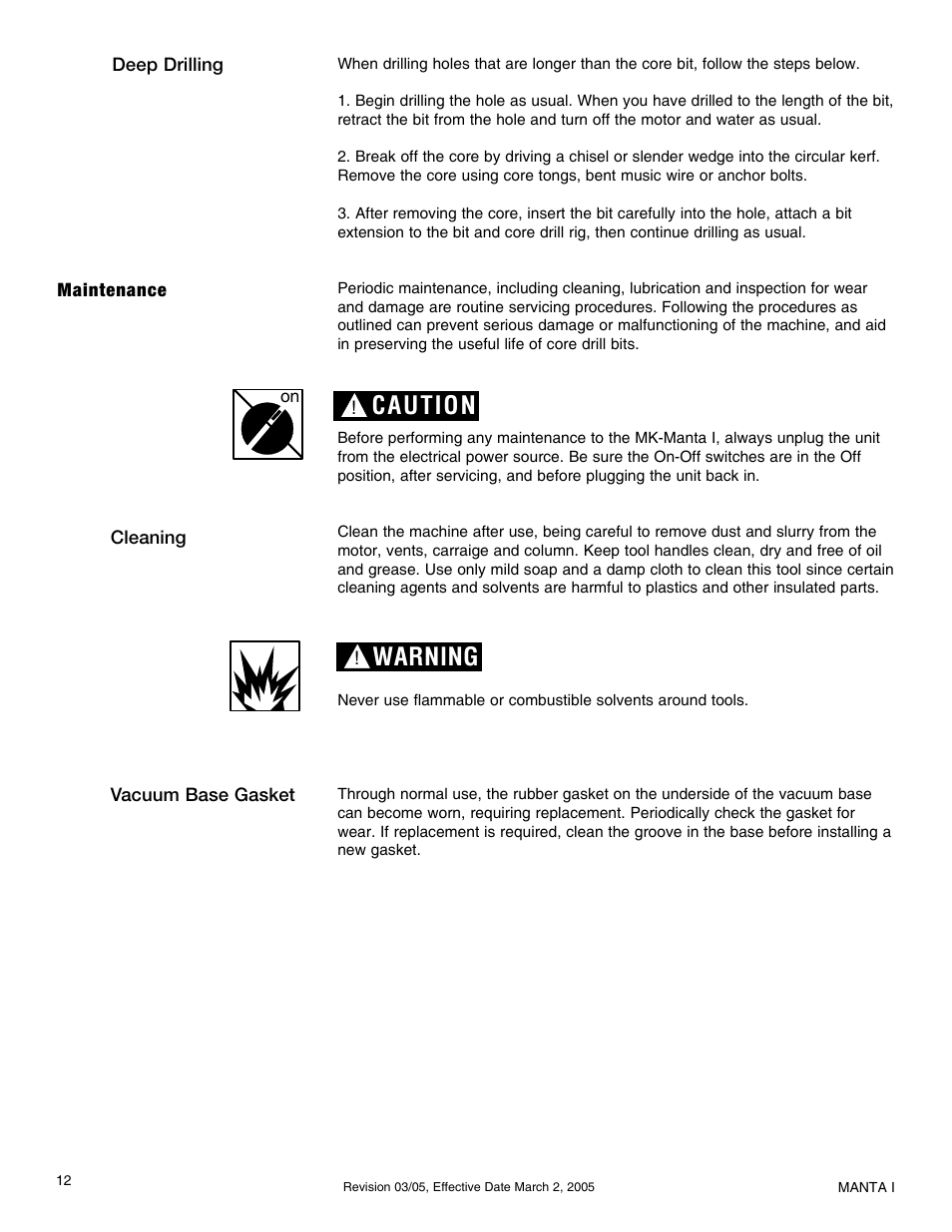 Warning, Caution | Milwaukee MK-Manta I User Manual | Page 13 / 23