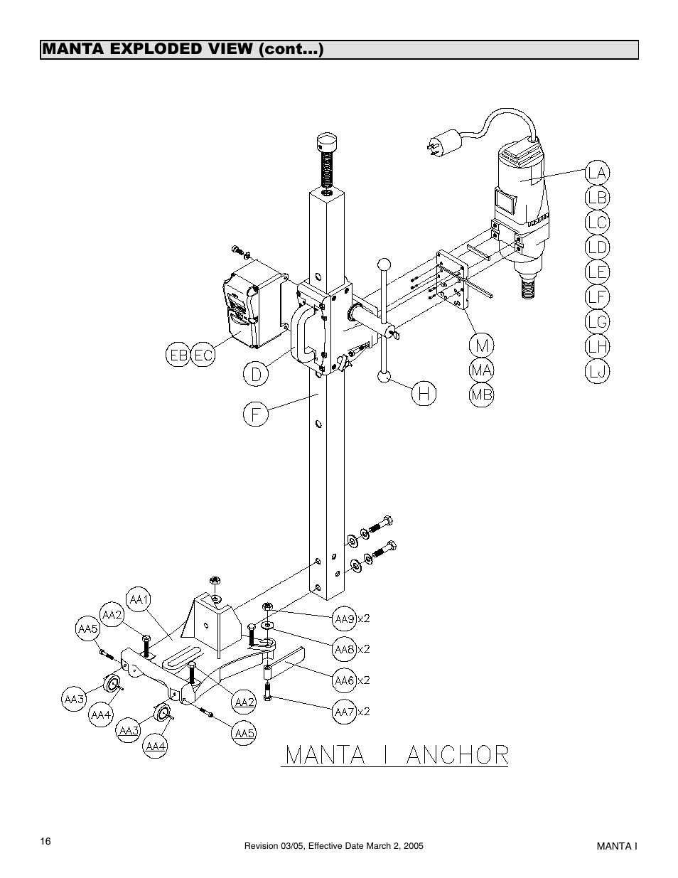 Manta exploded view (cont...) | Milwaukee MK-Manta I User Manual | Page 17 / 23