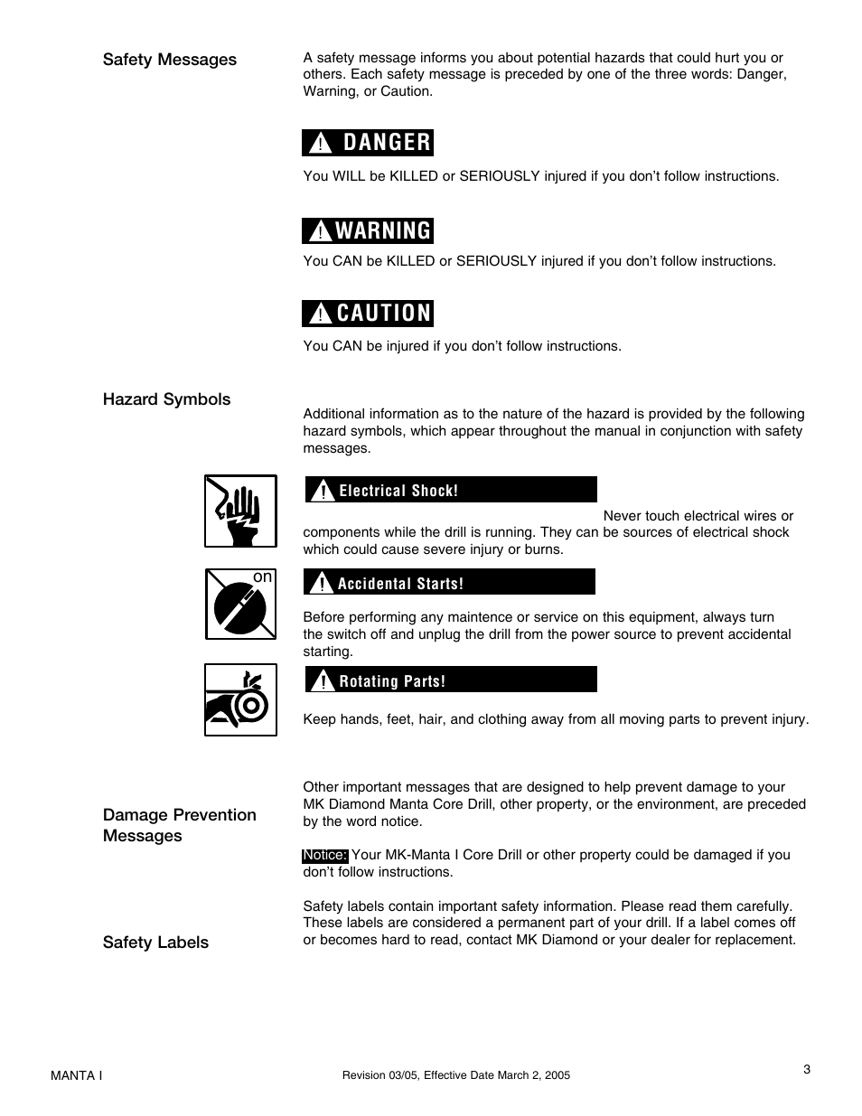 Danger, Warning, Caution | Milwaukee MK-Manta I User Manual | Page 4 / 23