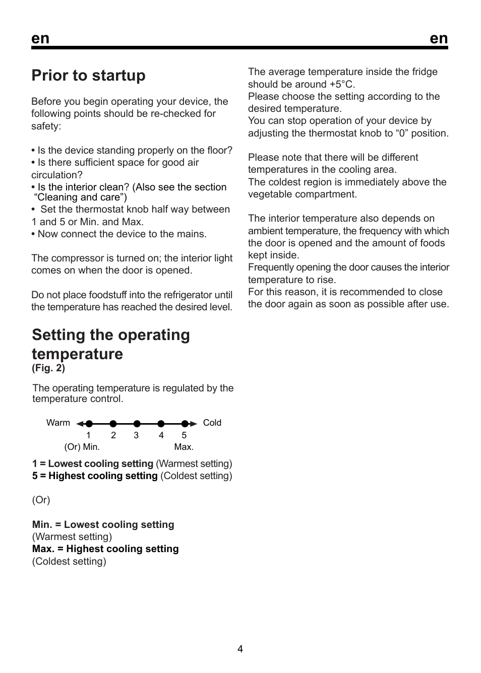 Setting the operating temperature, Prior to startup | Beko RRN 2650 User Manual | Page 11 / 18