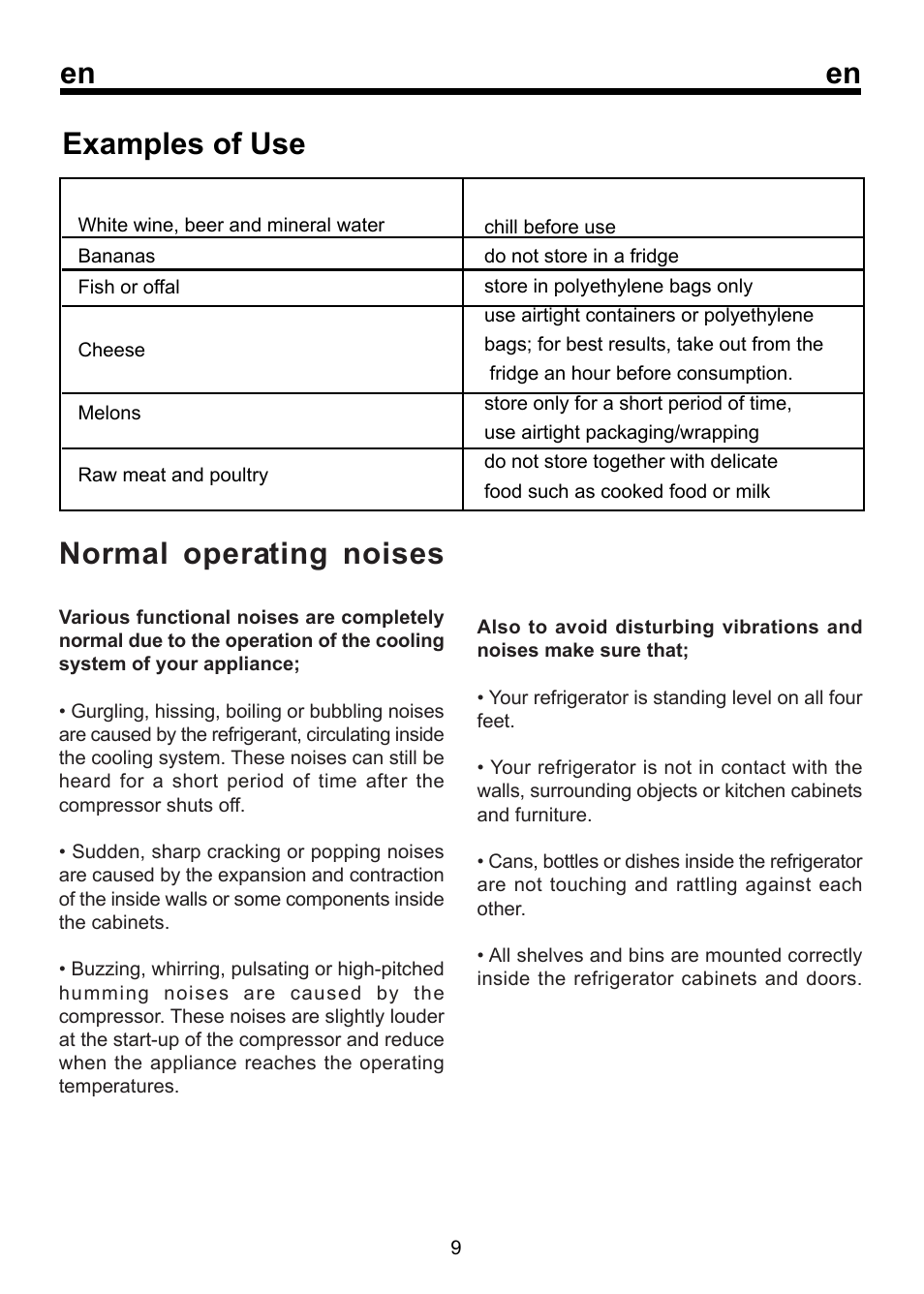 En examples of use, Normal operating noises | Beko RRN 2650 User Manual | Page 16 / 18