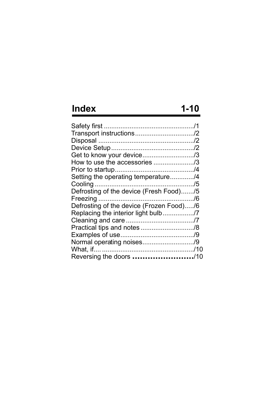 Index 1-10 | Beko RRN 2650 User Manual | Page 2 / 18