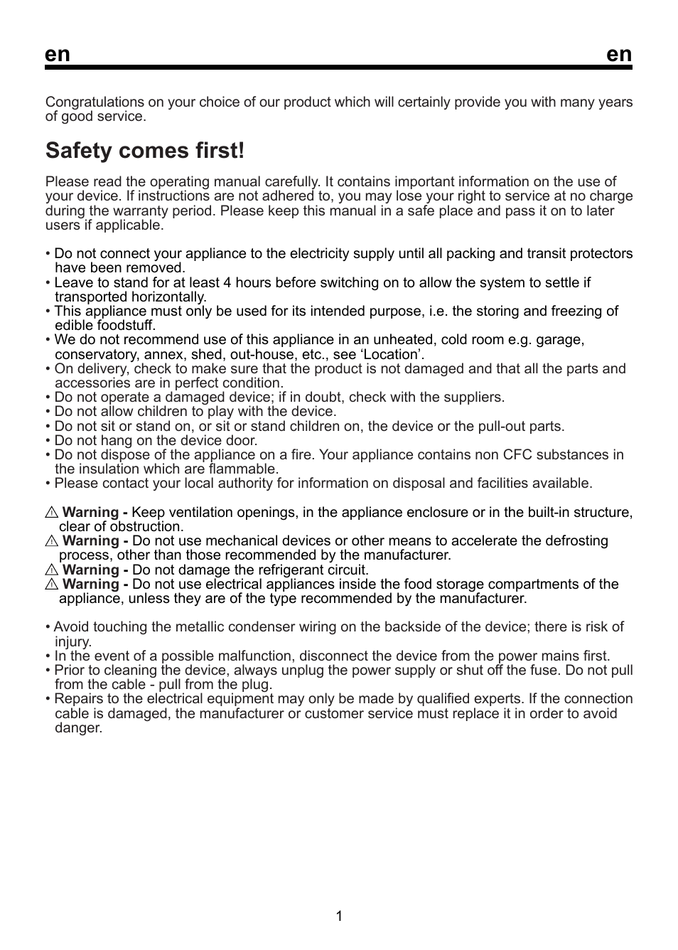 225_265_375 beko en.pdf, Safety comes first | Beko RRN 2650 User Manual | Page 8 / 18