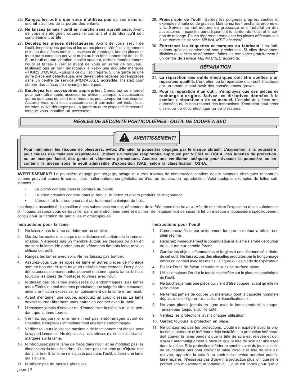 Milwaukee 6190-20 User Manual | Page 10 / 24