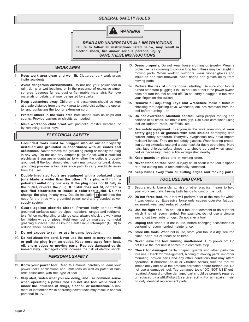 Milwaukee 6190-20 User Manual | Page 2 / 24