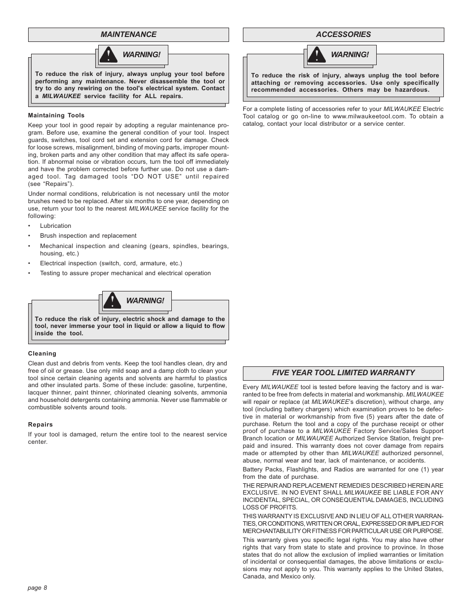 Milwaukee 6190-20 User Manual | Page 8 / 24