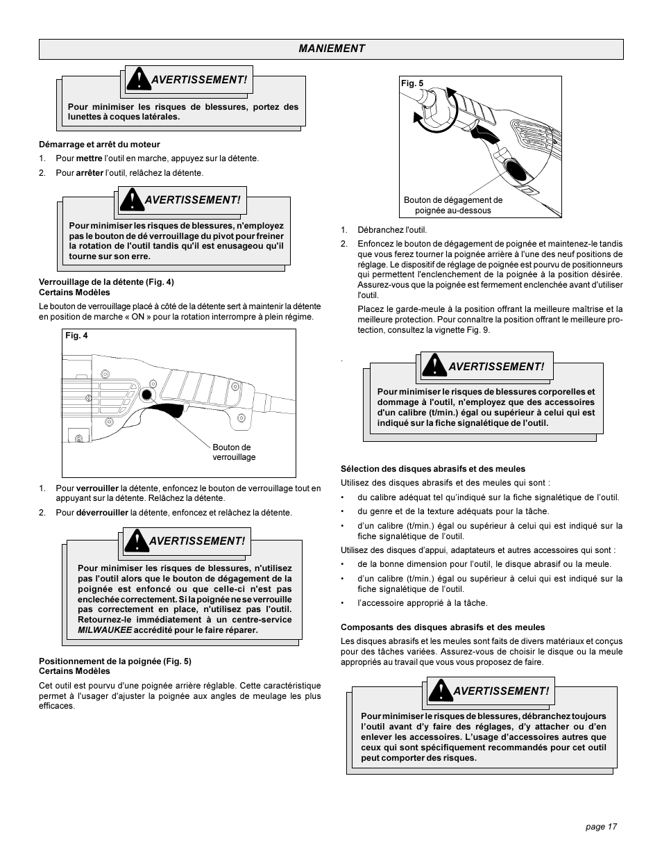 Milwaukee Heavy-Duty Sanders and Grinders User Manual | Page 17 / 36