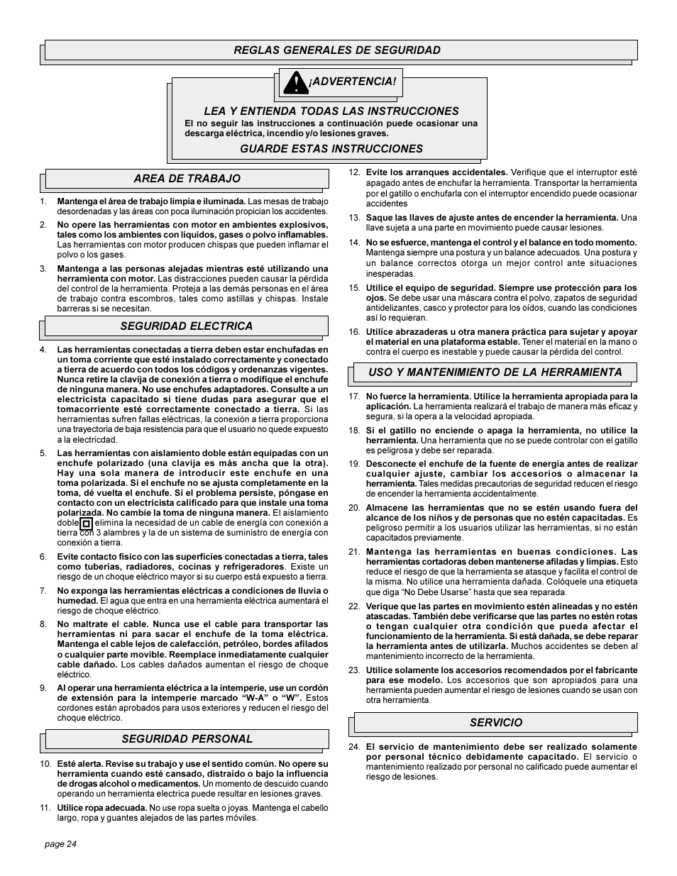 Milwaukee Heavy-Duty Sanders and Grinders User Manual | Page 24 / 36