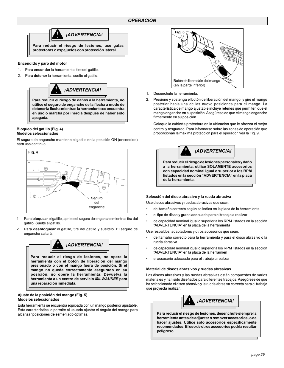 Milwaukee Heavy-Duty Sanders and Grinders User Manual | Page 29 / 36