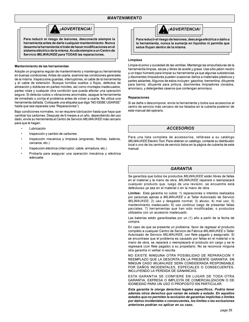 Milwaukee Heavy-Duty Sanders and Grinders User Manual | Page 35 / 36