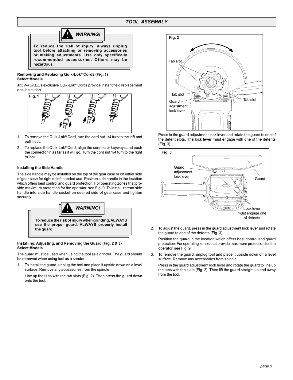 Milwaukee Heavy-Duty Sanders and Grinders User Manual | Page 5 / 36