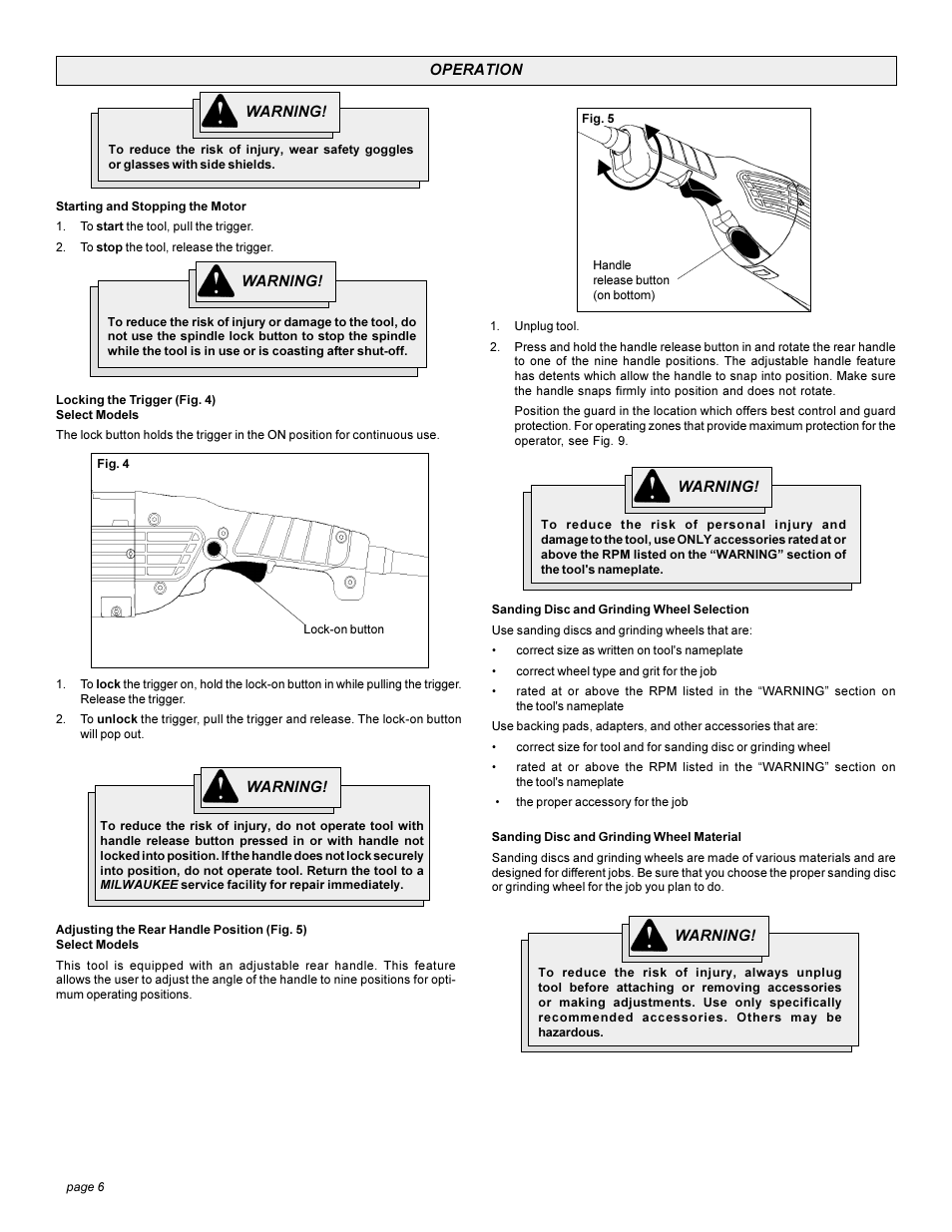 Milwaukee Heavy-Duty Sanders and Grinders User Manual | Page 6 / 36