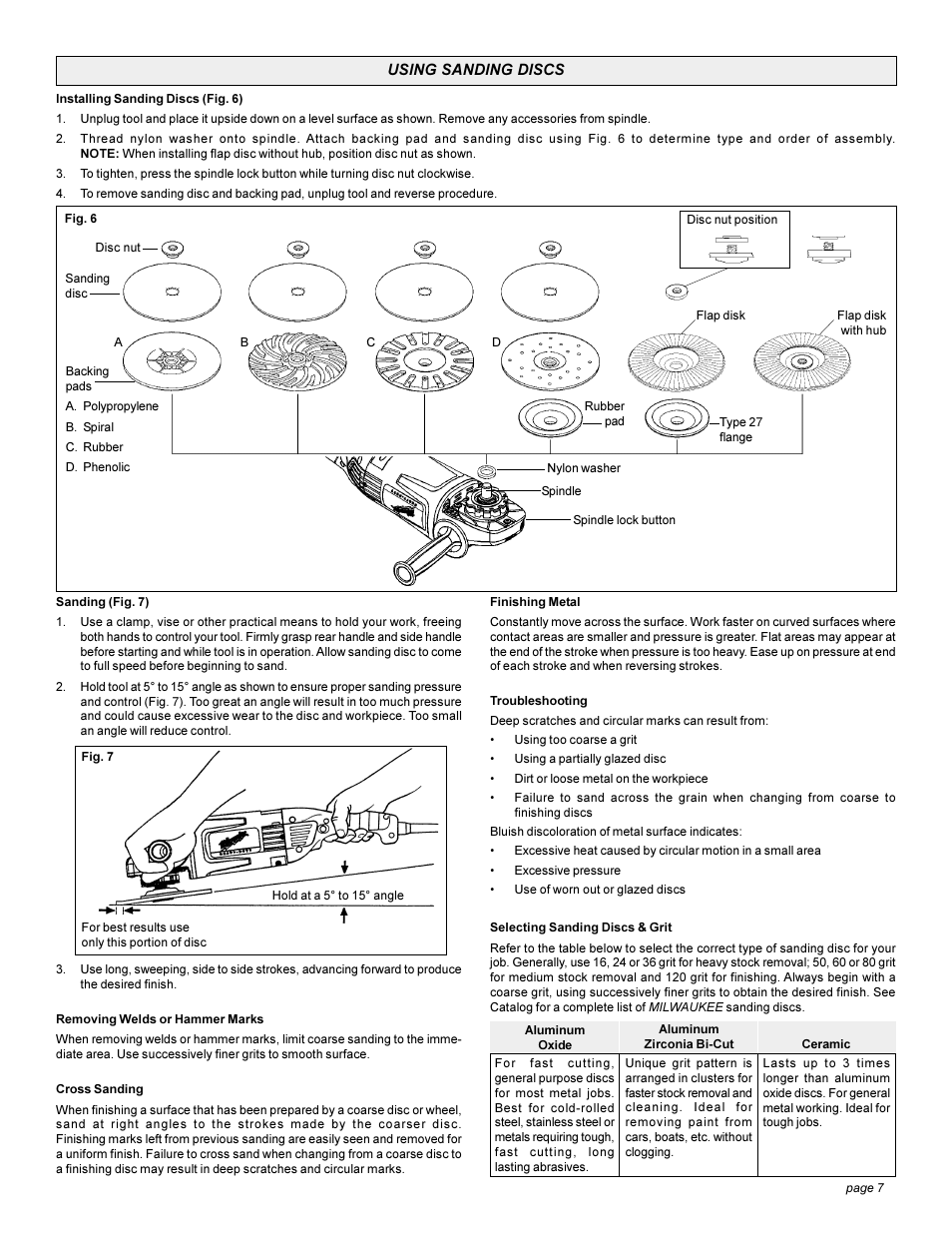 Milwaukee Heavy-Duty Sanders and Grinders User Manual | Page 7 / 36