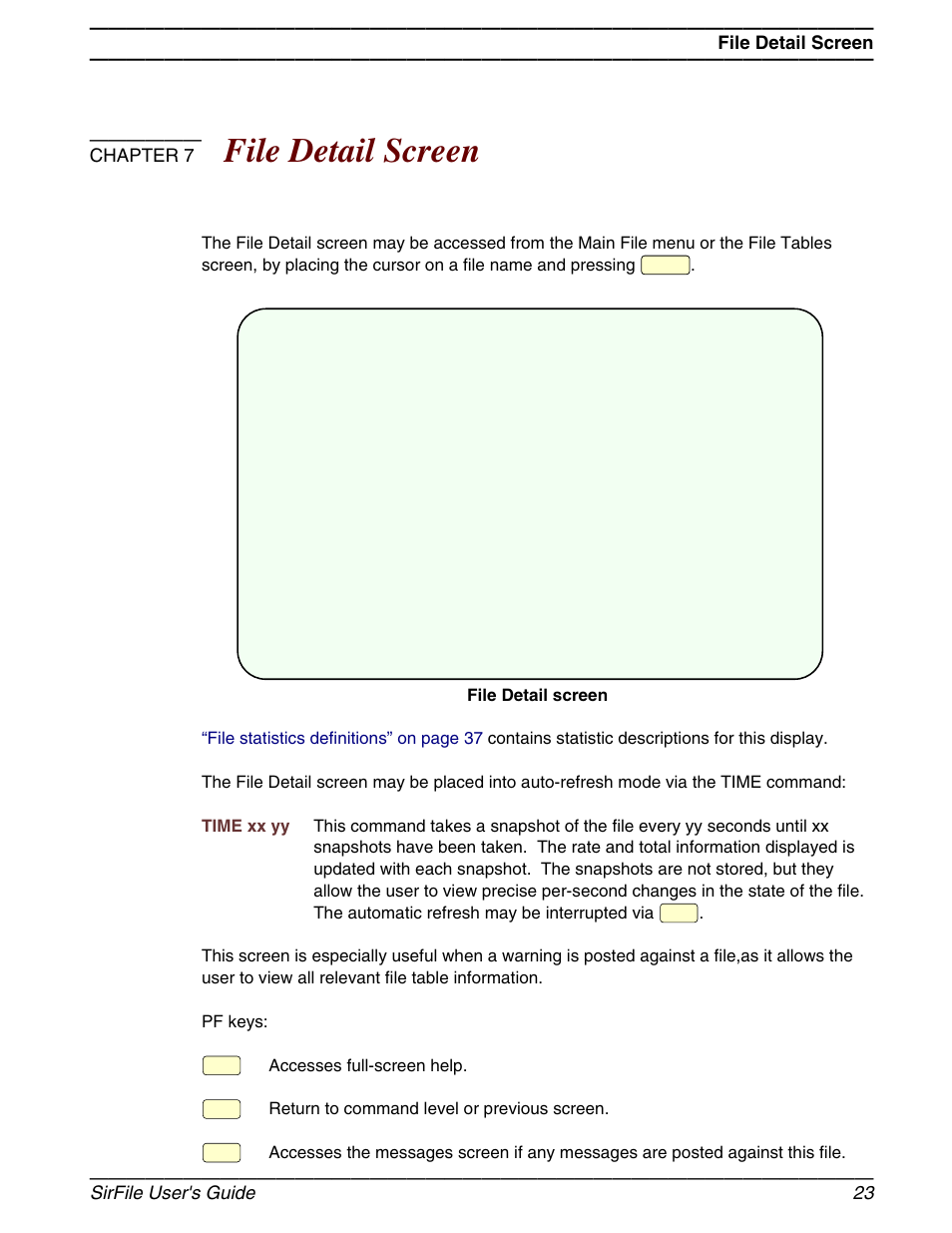 File detail screen, Chapter 7, Sirfile user's guide 23 | March Products 204 User Manual | Page 29 / 56