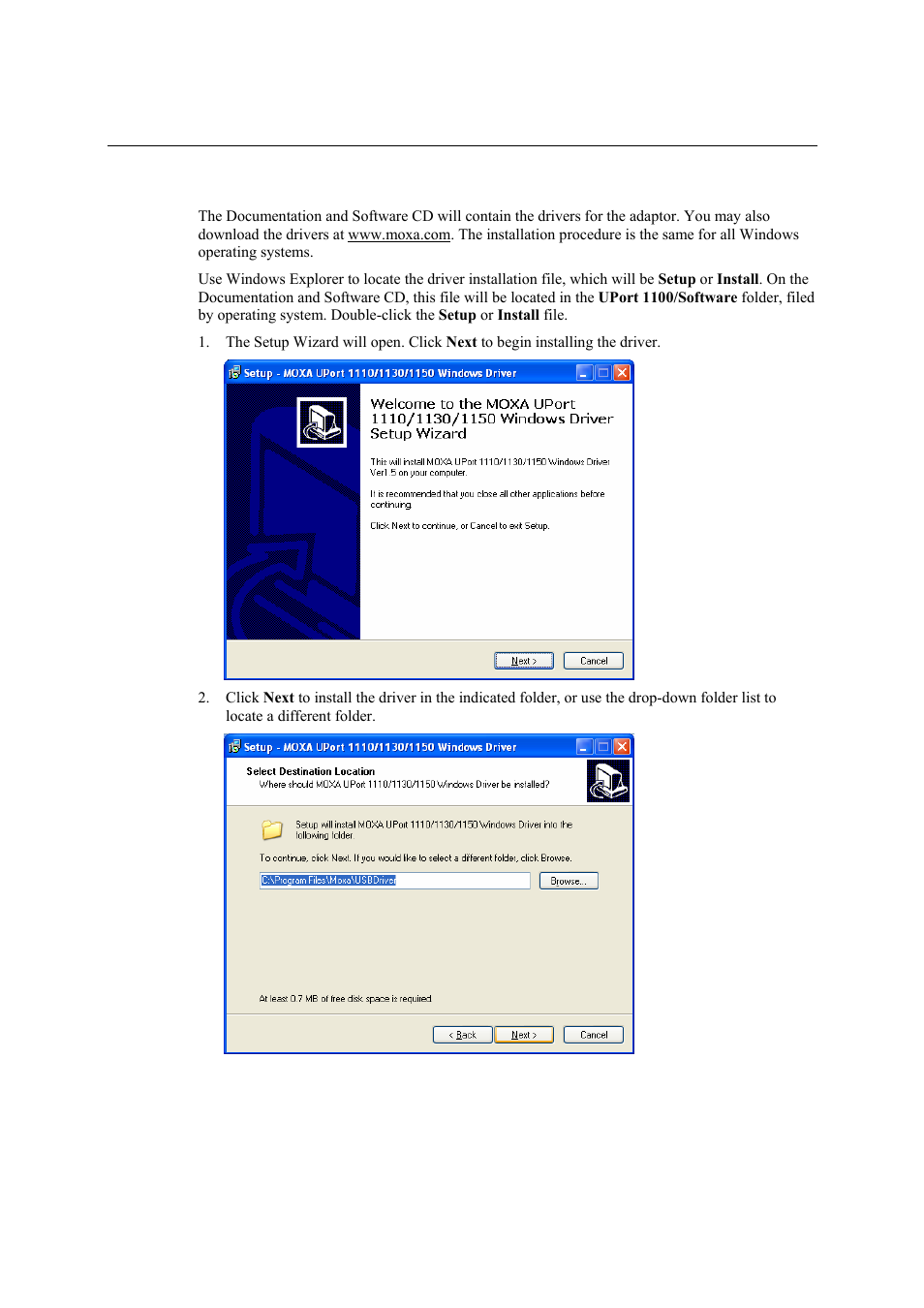 Initial driver installation, Initial driver installation -2 | Moxa Technologies UPORT 1130 User Manual | Page 11 / 26