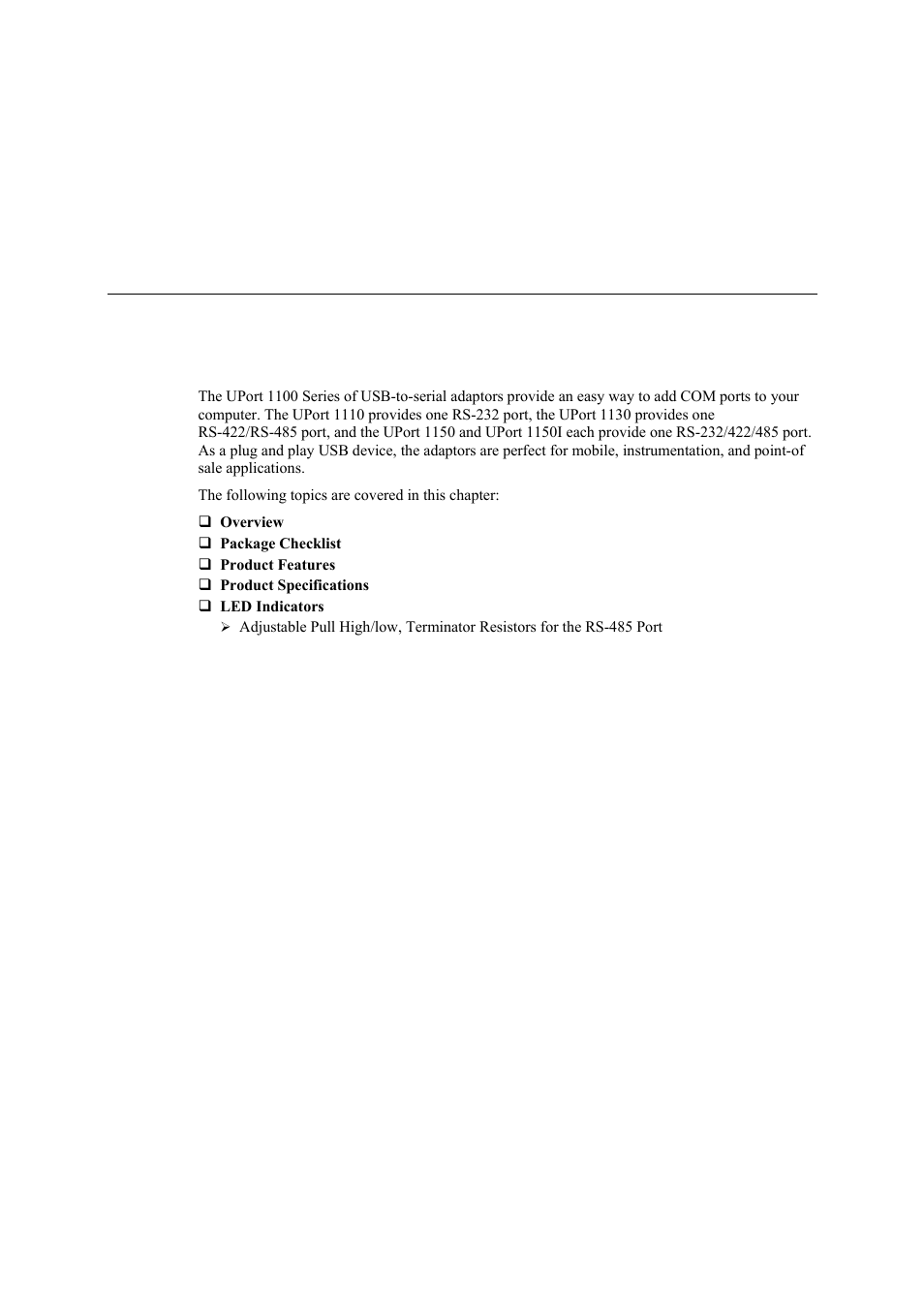 Introduction, Chapter 1, Introduction -1 | Moxa Technologies UPORT 1130 User Manual | Page 4 / 26