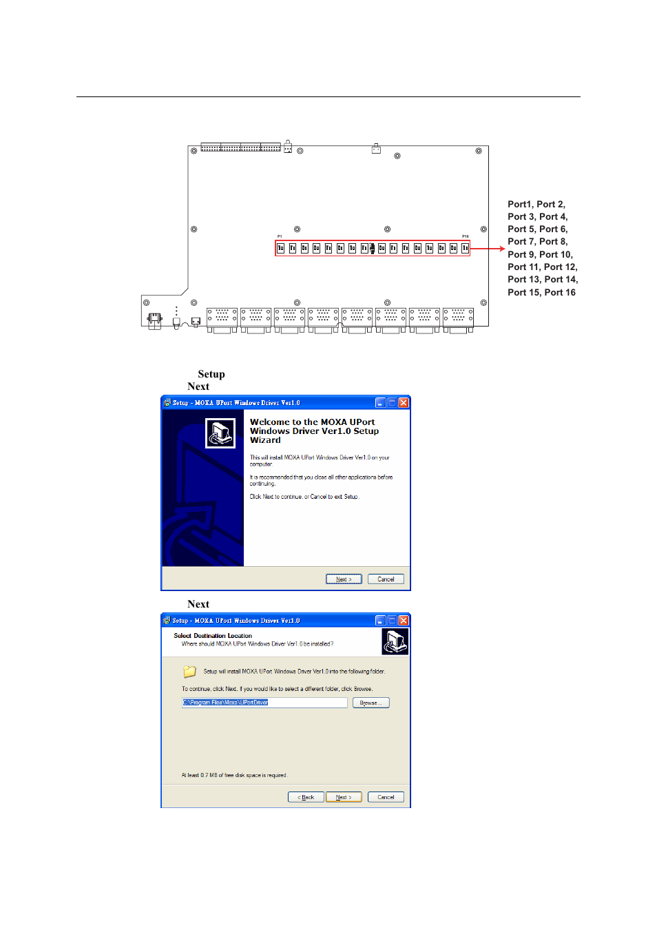 Installing the setup program, Installing the setup program -7 | Moxa Technologies UPORT 1600 User Manual | Page 16 / 36