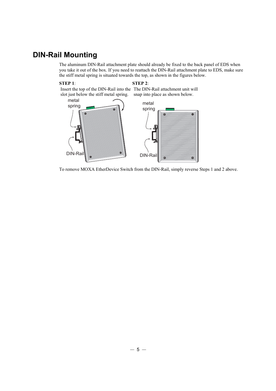 Din-rail mounting | Moxa Technologies ETHERDEVICE EDS-308 User Manual | Page 6 / 17