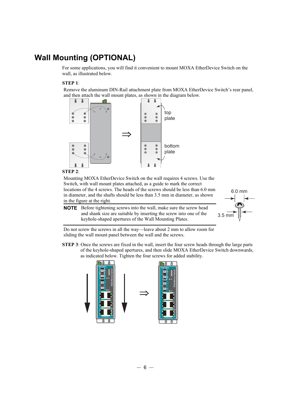 Wall mounting (optional) | Moxa Technologies ETHERDEVICE EDS-308 User Manual | Page 7 / 17