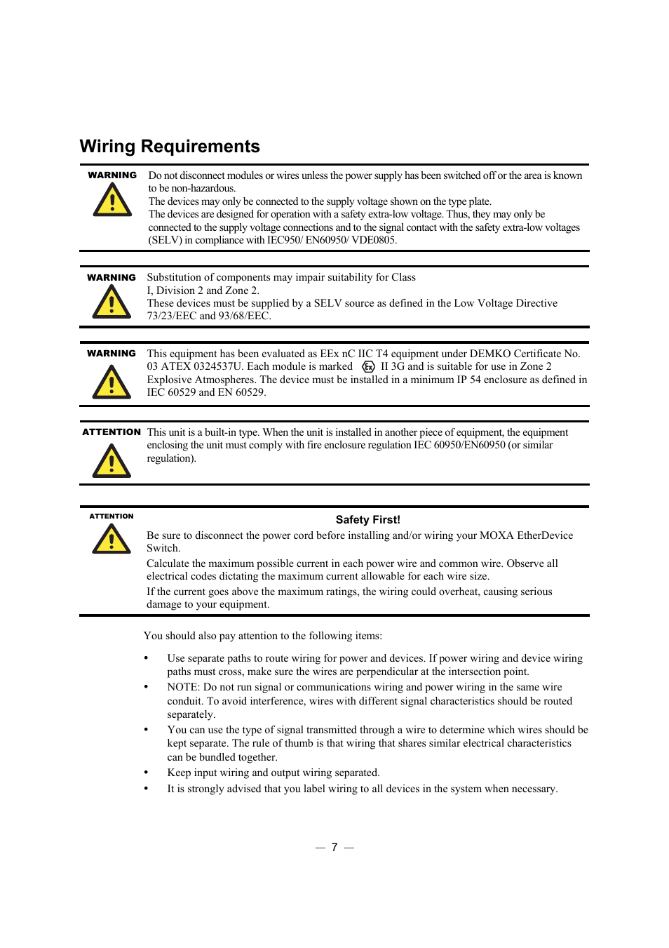 Wiring requirements | Moxa Technologies ETHERDEVICE EDS-308 User Manual | Page 8 / 17