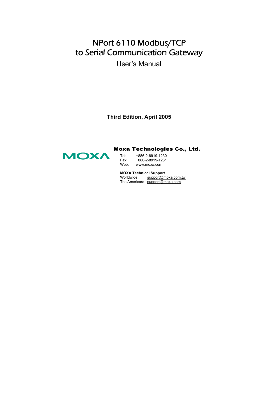 Moxa Technologies NPort 6110 User Manual | 44 pages