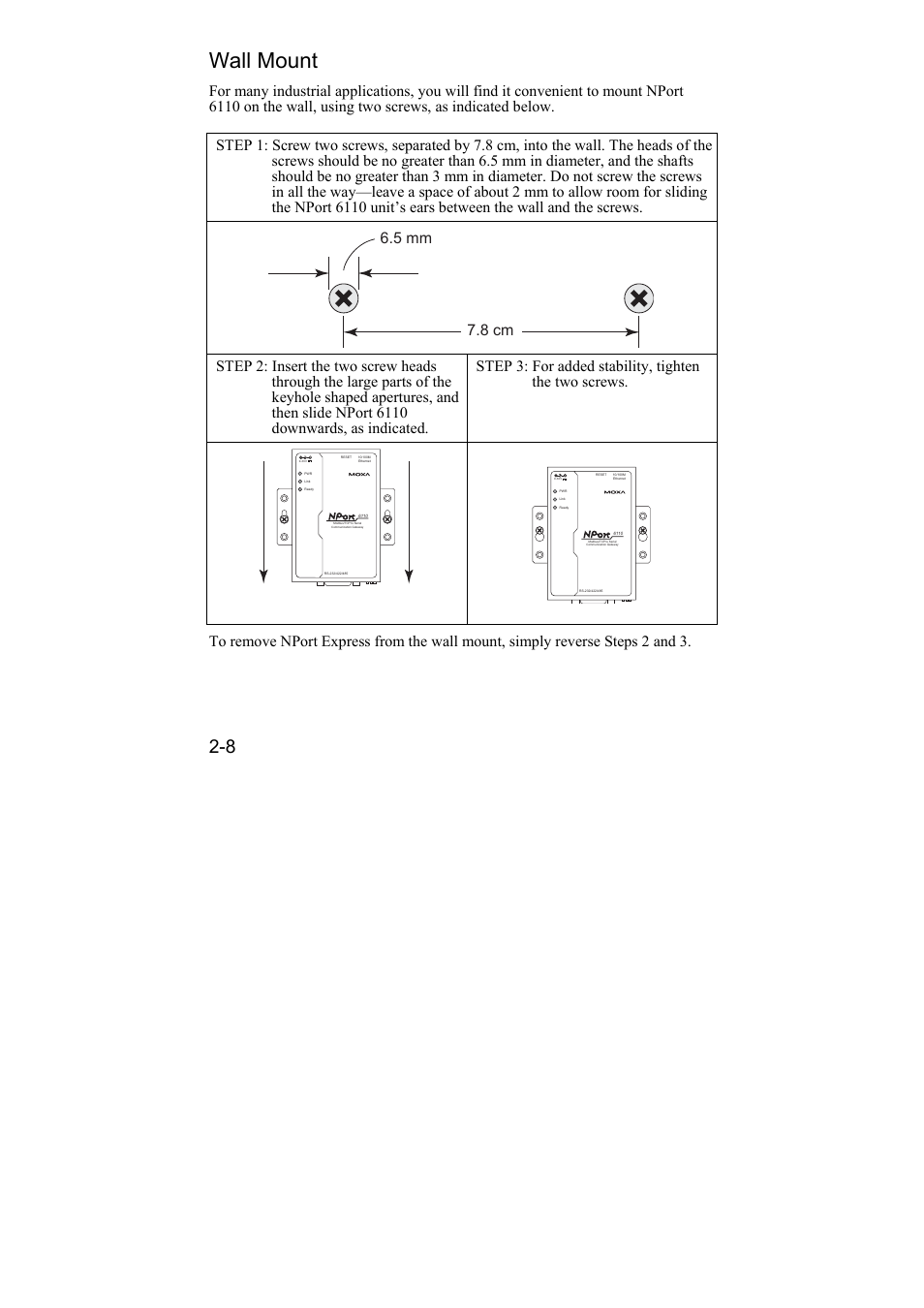Wall mount, Wall mount -8 | Moxa Technologies NPort 6110 User Manual | Page 18 / 44