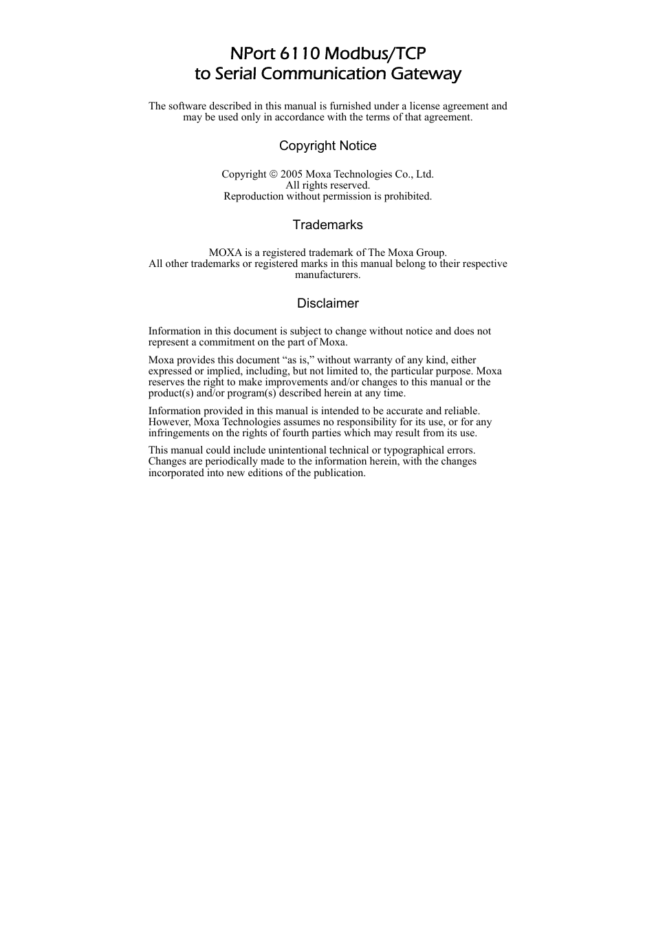 Moxa Technologies NPort 6110 User Manual | Page 2 / 44