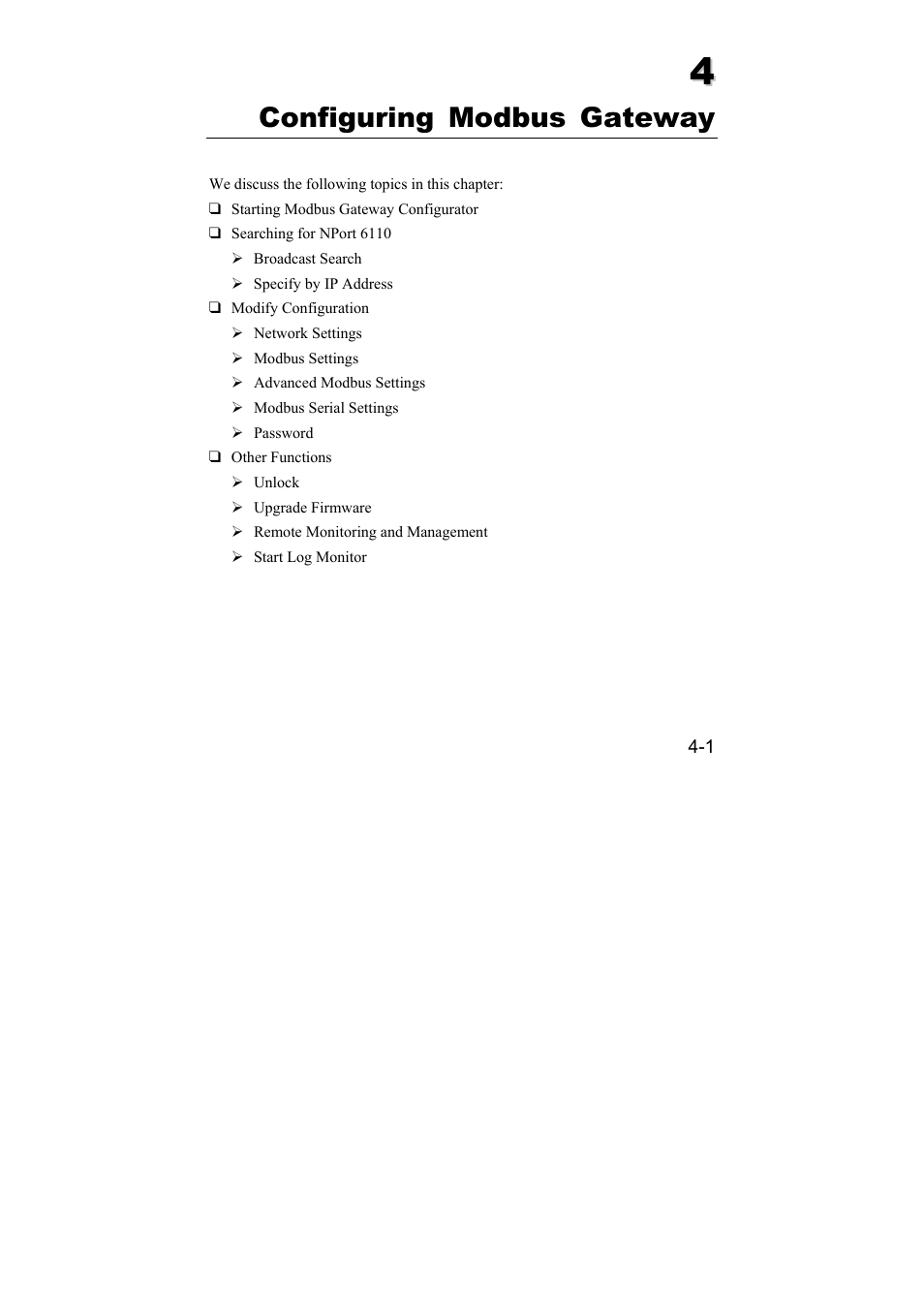 Configuring modbus gateway, Configuring modbus gateway -1 | Moxa Technologies NPort 6110 User Manual | Page 22 / 44