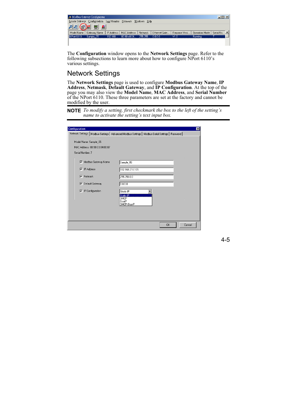 Network settings, Network settings -5 | Moxa Technologies NPort 6110 User Manual | Page 26 / 44