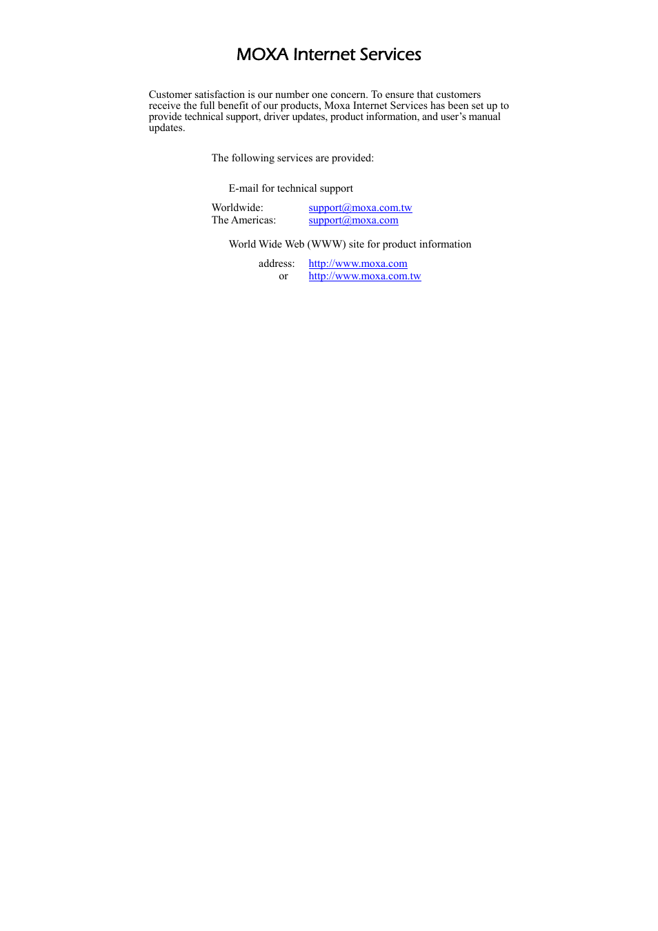 Moxa internet services | Moxa Technologies NPort 6110 User Manual | Page 3 / 44