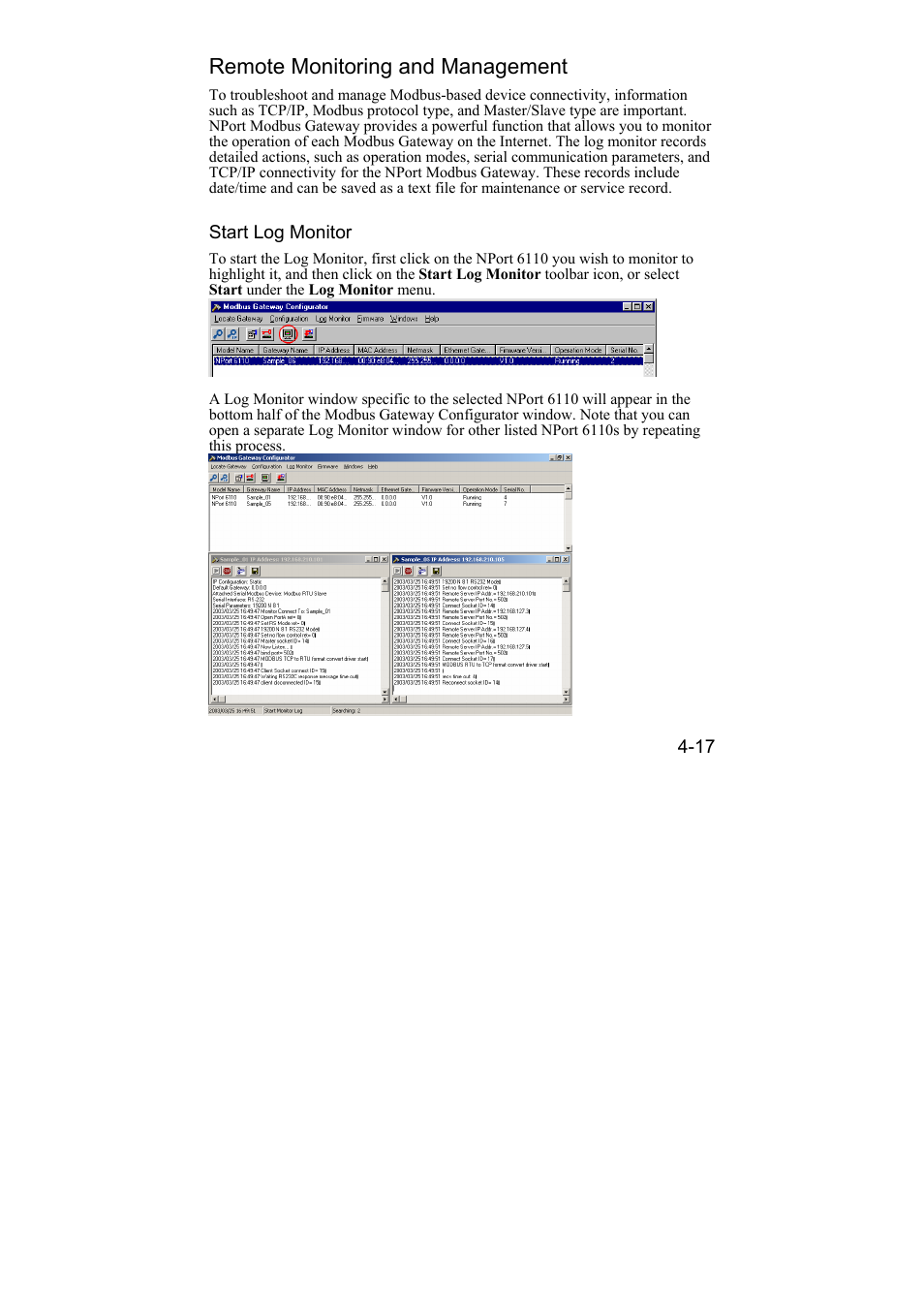 Remote monitoring and management, Remote monitoring and management -17 | Moxa Technologies NPort 6110 User Manual | Page 38 / 44