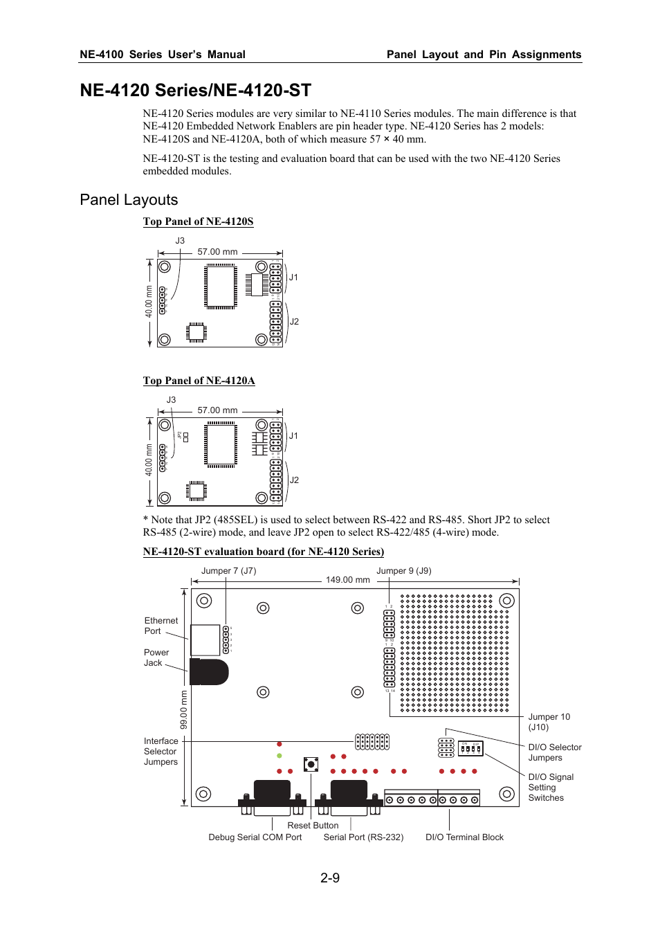 Ne-4120 series/ne-4120-st, Panel layouts, Top panel of ne-4120s | Top panel of ne-4120a | Moxa Technologies NE-4100 User Manual | Page 16 / 90