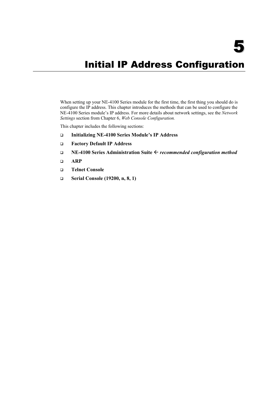 Initial ip address configuration | Moxa Technologies NE-4100 User Manual | Page 31 / 90