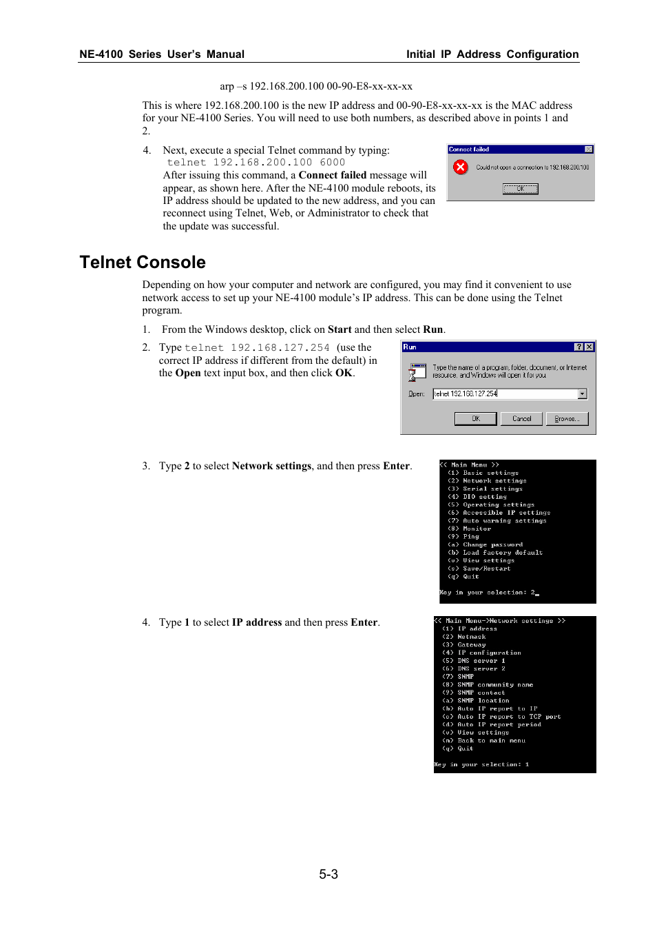 Telnet console | Moxa Technologies NE-4100 User Manual | Page 33 / 90