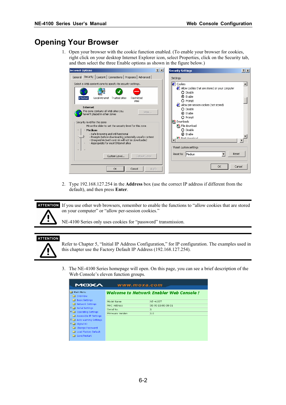 Opening your browser | Moxa Technologies NE-4100 User Manual | Page 37 / 90