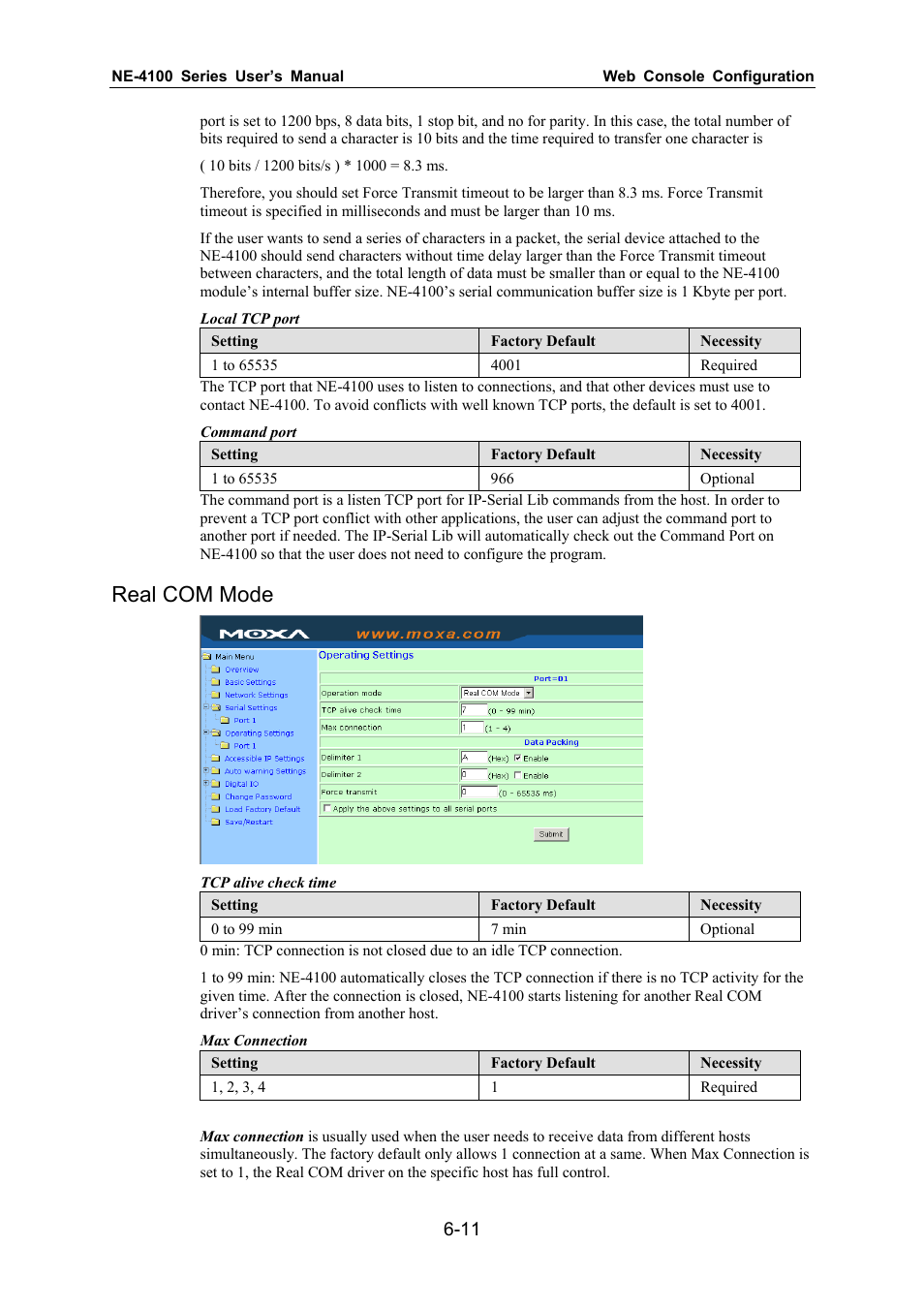 Real com mode | Moxa Technologies NE-4100 User Manual | Page 46 / 90