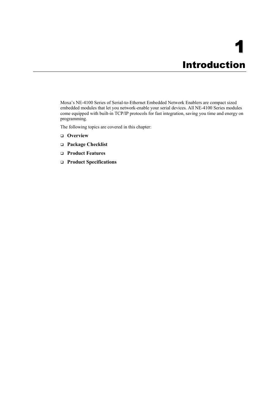 Introduction | Moxa Technologies NE-4100 User Manual | Page 5 / 90