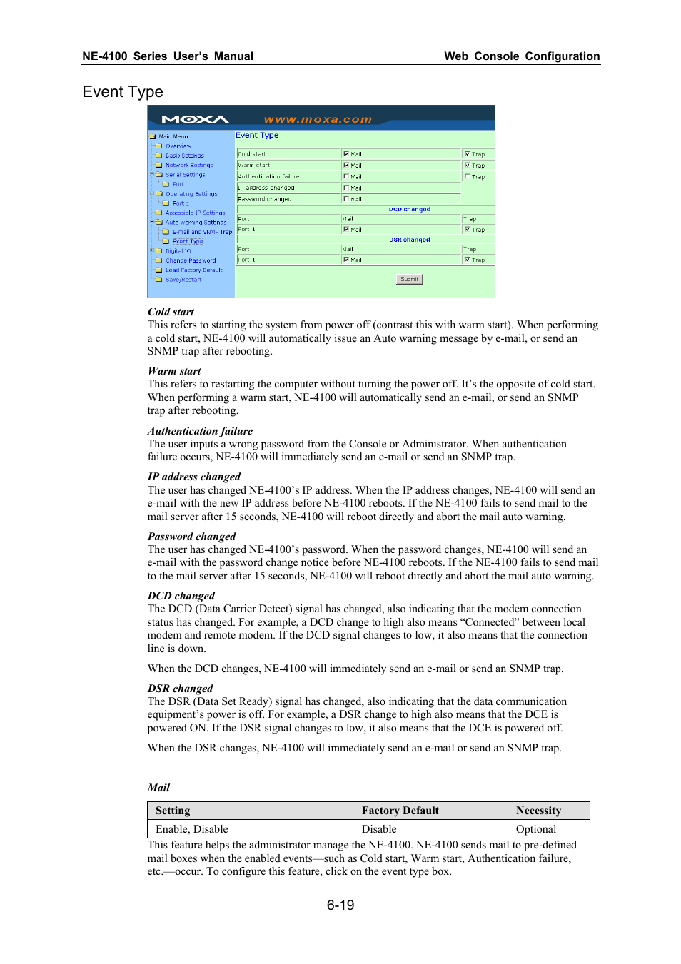 Event type | Moxa Technologies NE-4100 User Manual | Page 54 / 90