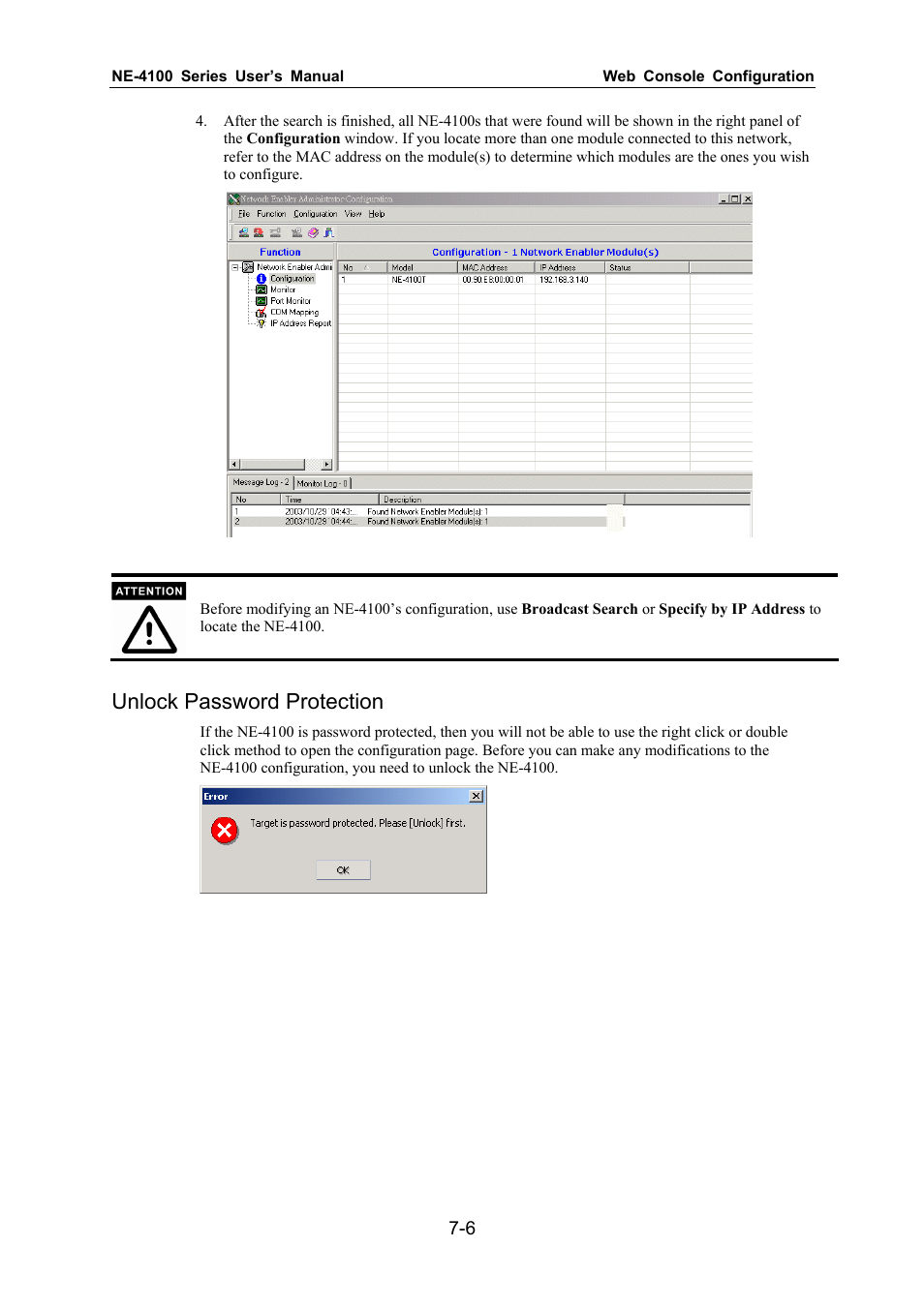 Unlock password protection | Moxa Technologies NE-4100 User Manual | Page 62 / 90