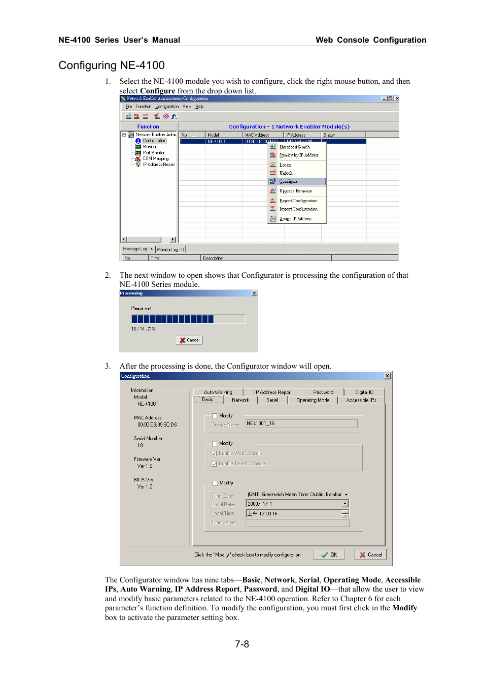 Configuring ne-4100 | Moxa Technologies NE-4100 User Manual | Page 64 / 90