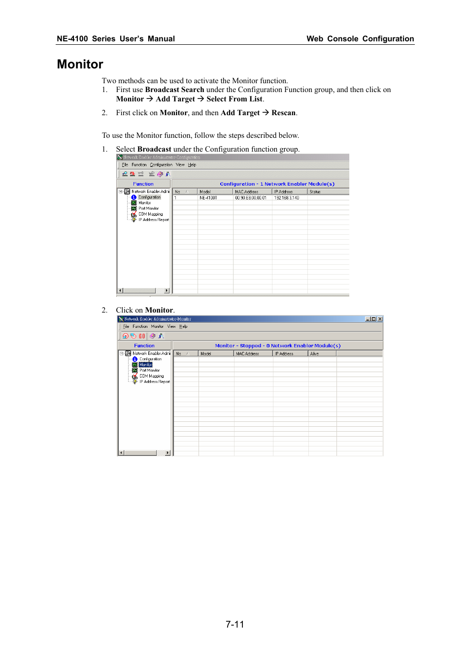 Monitor | Moxa Technologies NE-4100 User Manual | Page 67 / 90